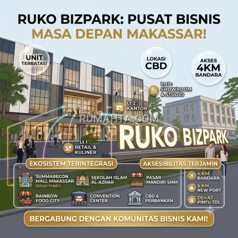 Ruko siap pakai jalur poros Summarecon Makassar lokasi strategis bisnis Ruko 3 lantai Ruko Bizpark