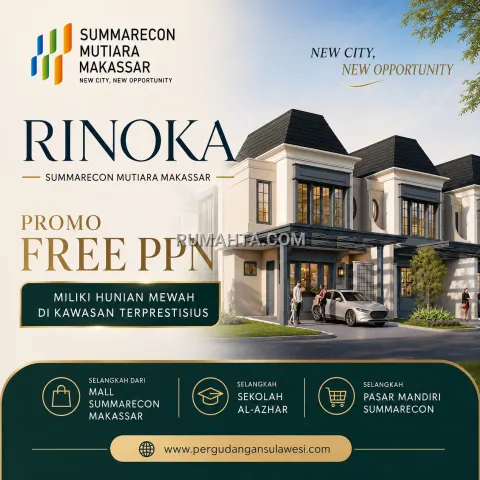 Dijual Rumah Cantik Type RInoka 2 Lantai depan Al-Azhar dan Mall Summarecon Makassar