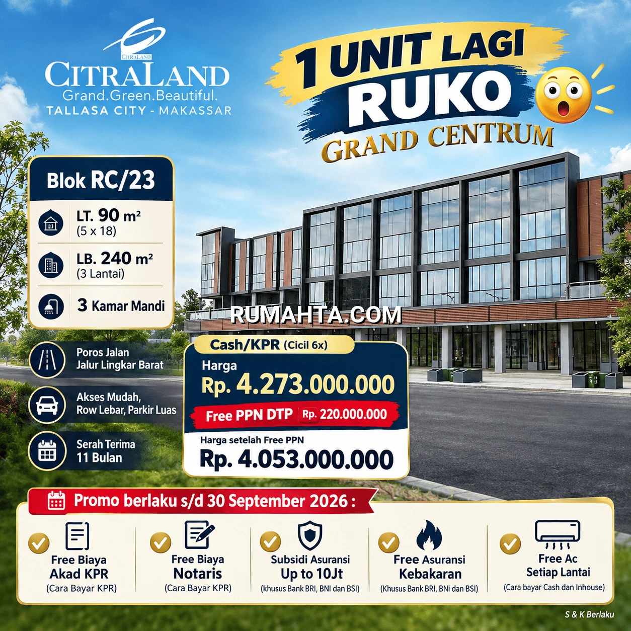 Ruko Grand Centrum Citraland Tallasa City Makassar, Tinggal 1 Unit Lagi!